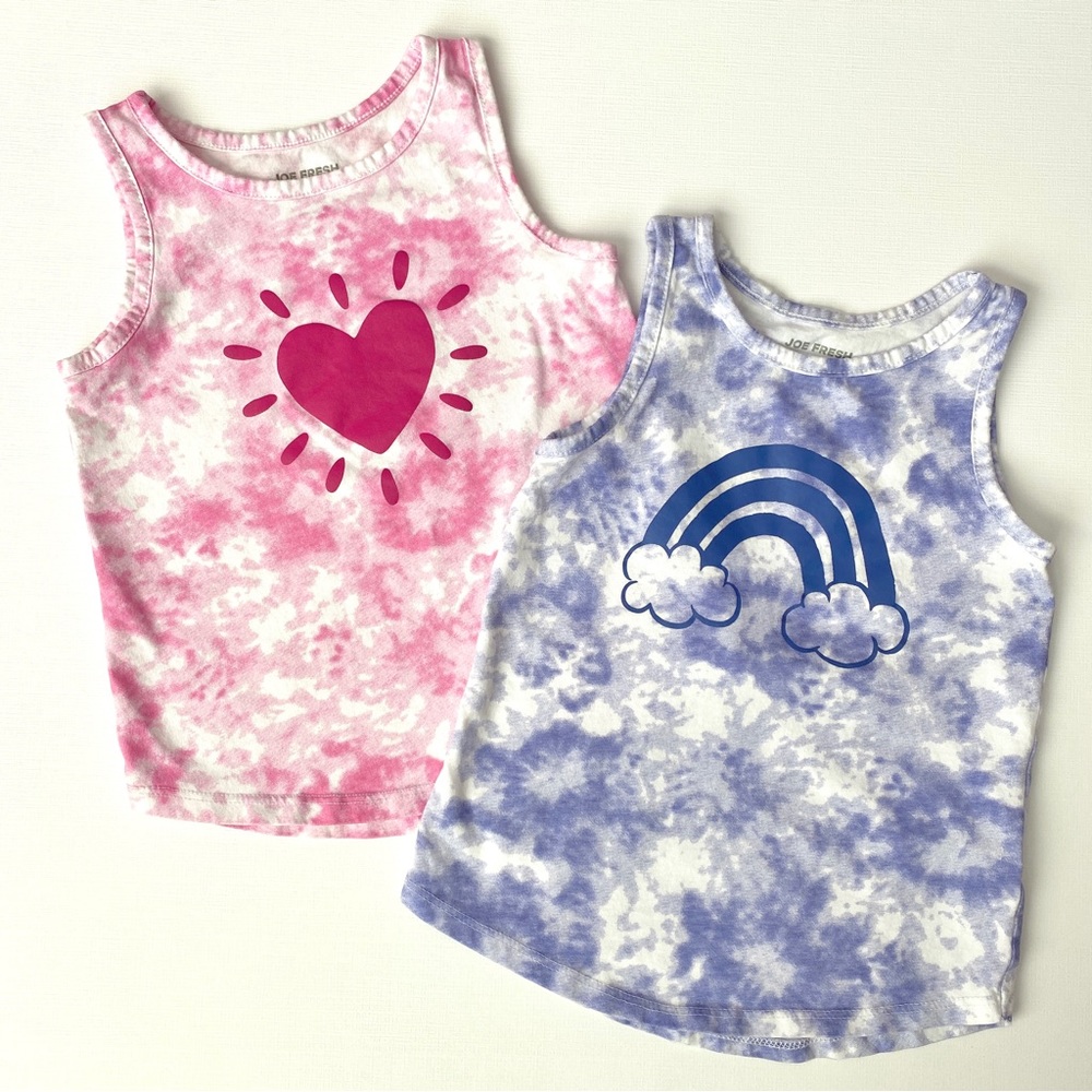 Bundle of 2 Joe Fresh Toddler Girl Tie-Dye Graphic Tanks